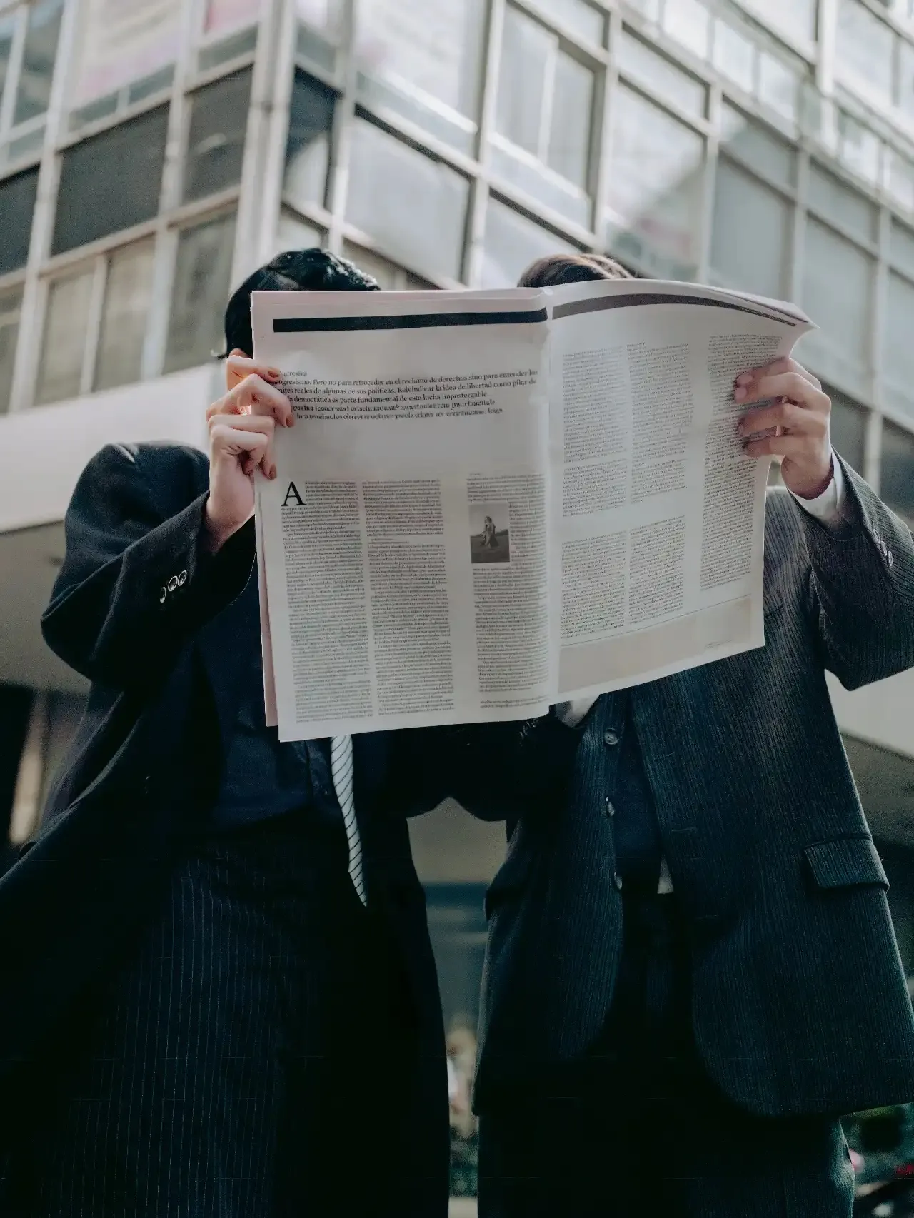Doi profesioniști citind un ziar financiar
